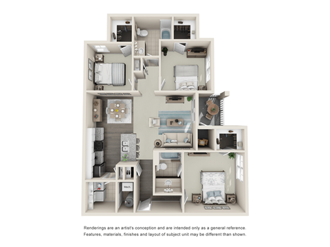 Floor plan for 3 beds, 2 baths, 1245 sqft